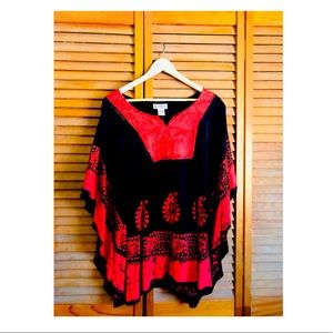 Just Cruising Black + Red Poncho-style Top